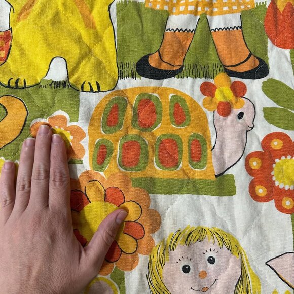 Vintage 1970s Kitschy Handmade Throw Blanket Flower Snail Yellow Orange AS IS - Picture 4 of 10